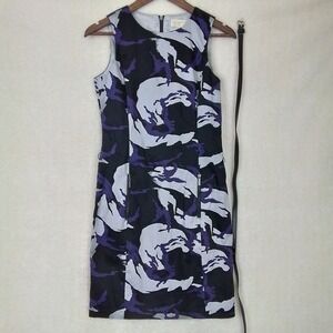 Michael Kors Womens Size 4 Sleeveless Sheath Dress Black Purple Camouflage Belt